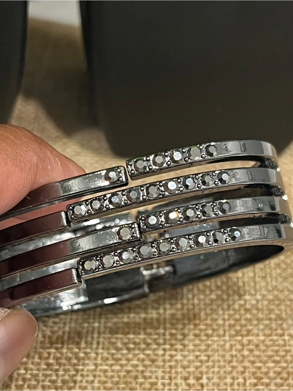 paparazzi Black Triple-Row Crystal Cuff Bracelet